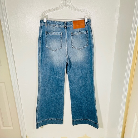 Victoria Beckham Alina High Waist Wide Leg Jeans Worn Blue Wash Distressed Denim - Picture 9 of 11